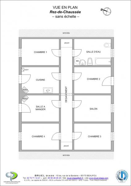 Plan Maison de plain-pied, 80m² composée de 8 pi FAYMOREAU