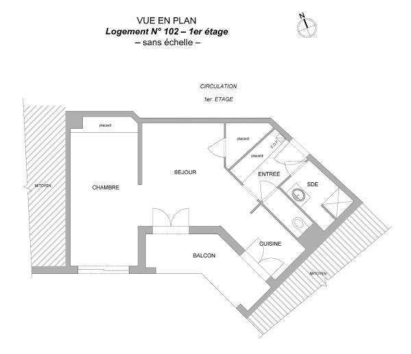 Plan Appartement de type T2 de 40 m² Sables-d'Olonne